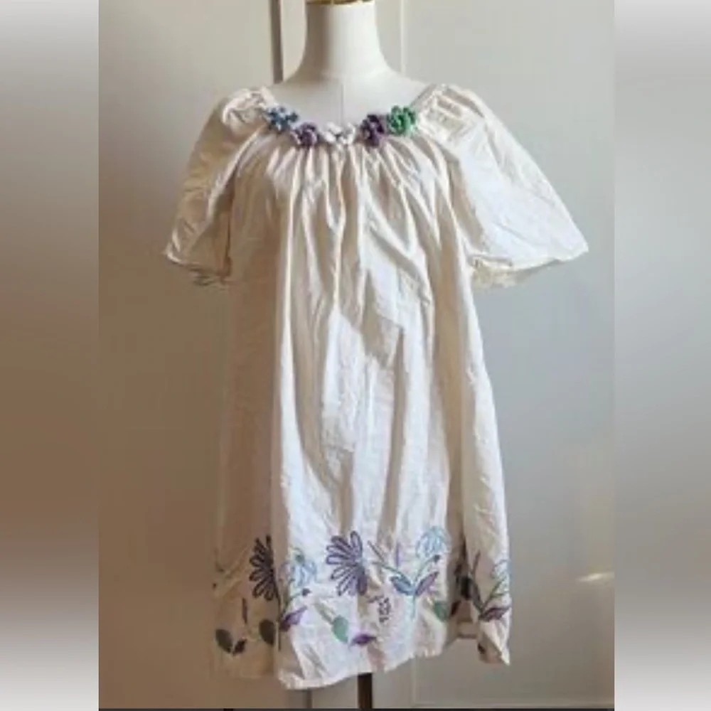 Zara Kids Dress with Floral Embroidery - Cream